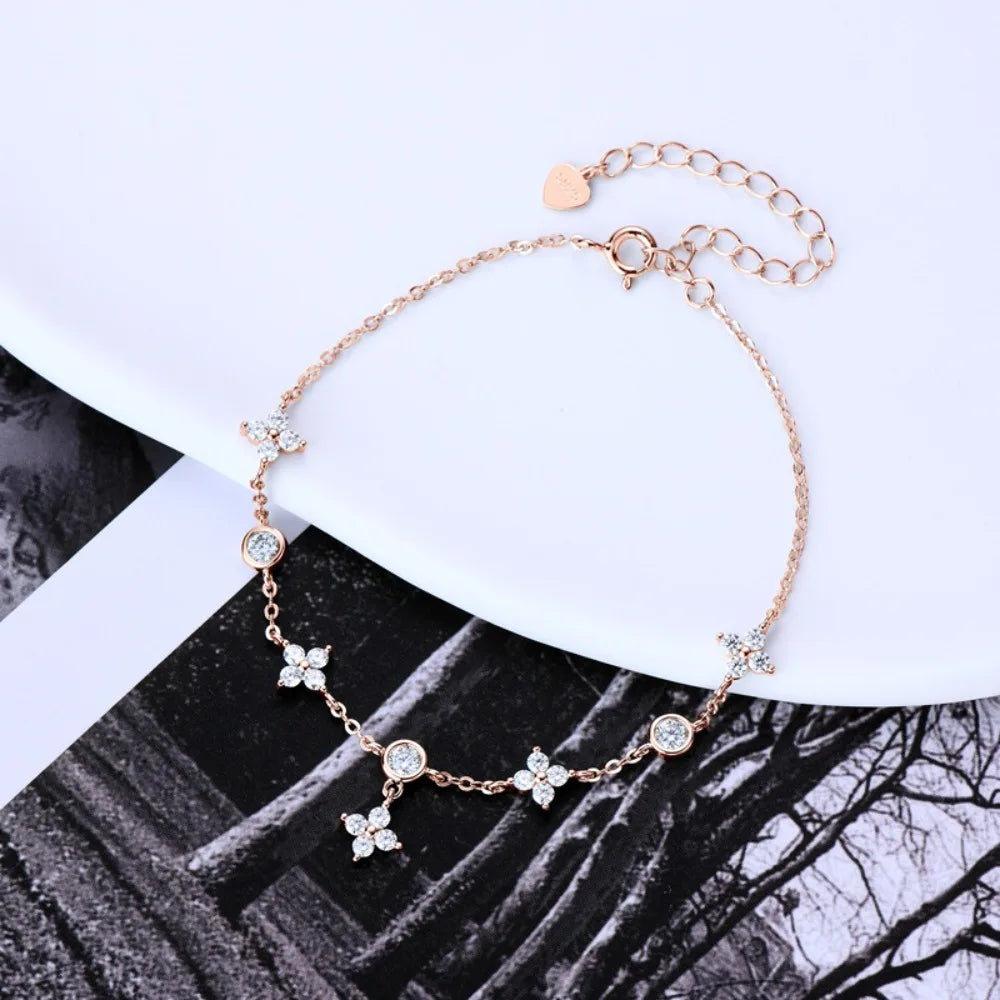 Real Moissanite Bracelet for Woman Wedding S925 Sterling Silver Chain Four-leaf Clover Lab Diamond Bracelets Luxury Fine Jewelry