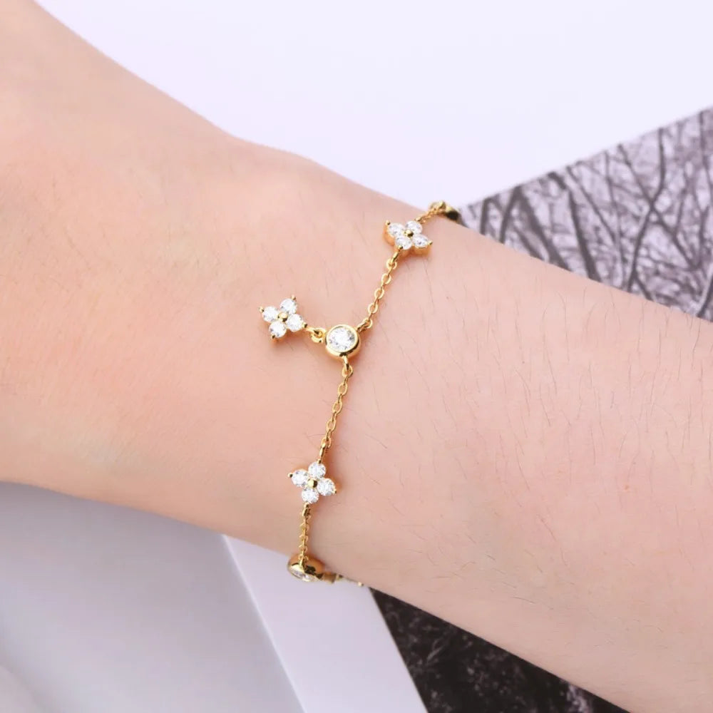 Real Moissanite Bracelet for Woman Wedding S925 Sterling Silver Chain Four-leaf Clover Lab Diamond Bracelets Luxury Fine Jewelry