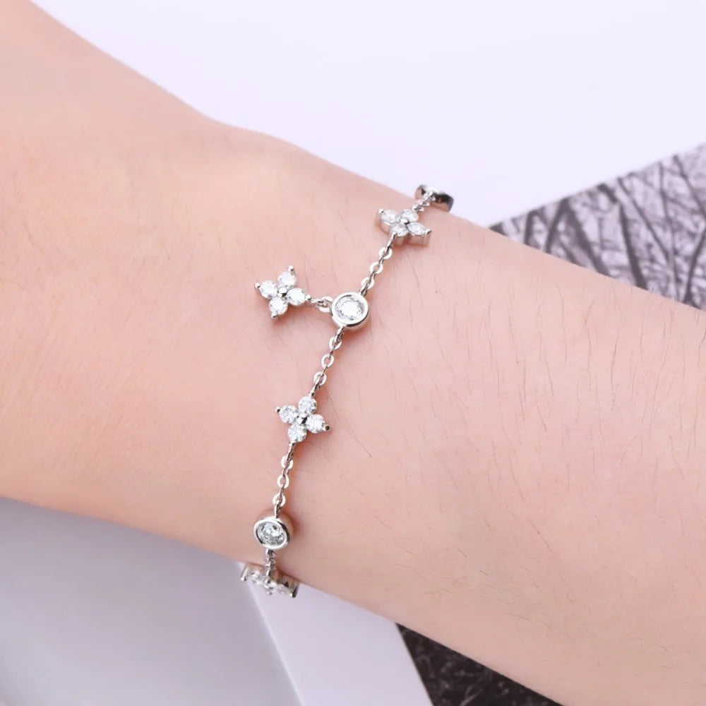 Real Moissanite Bracelet for Woman Wedding S925 Sterling Silver Chain Four-leaf Clover Lab Diamond Bracelets Luxury Fine Jewelry