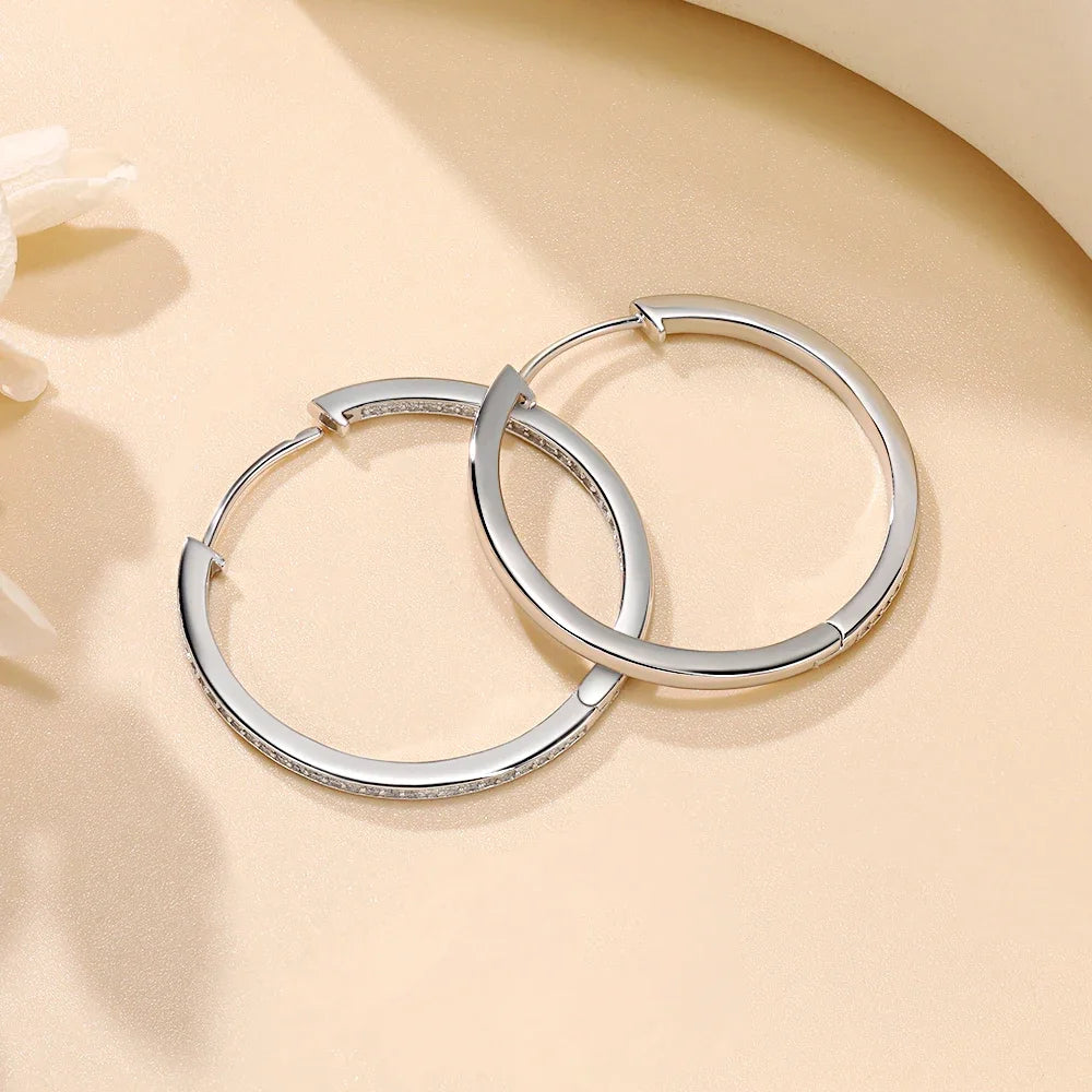 Real Moissanite Hoop Earrings for Women 925 Sterling Silver Stud D VVS1 Earrings Round Shape Diamond Anniversary Party Jewelry