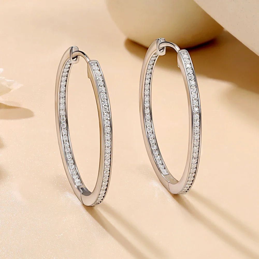 Real Moissanite Hoop Earrings for Women 925 Sterling Silver Stud D VVS1 Earrings Round Shape Diamond Anniversary Party Jewelry