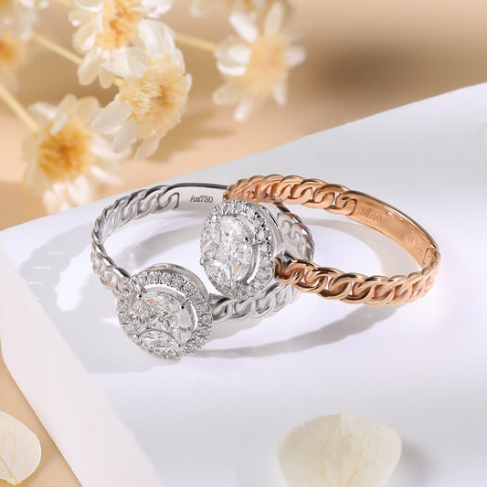 100% Natural Diamond Ring for Women F Color VSI Clarity Luxury Design Solid 18K White Gold AU750 Wedding Engagement Rings Fine Jewelry for Women