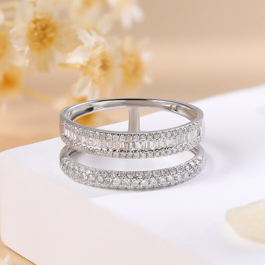 100% Real Diamond Ring for Women F Color VSI Clarity Luxury Design Solid 18K White Gold AU750 Baguette Wedding Engagement Rings Fine Jewelry