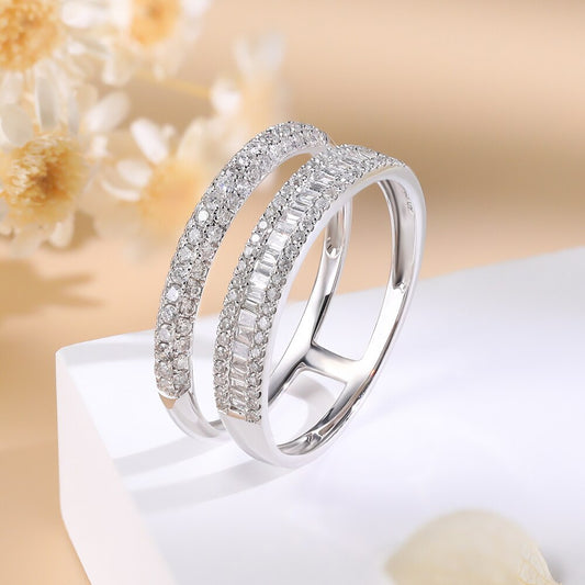 100% Real Diamond Ring for Women F Color VSI Clarity Luxury Design Solid 18K White Gold AU750 Baguette Wedding Engagement Rings Fine Jewelry