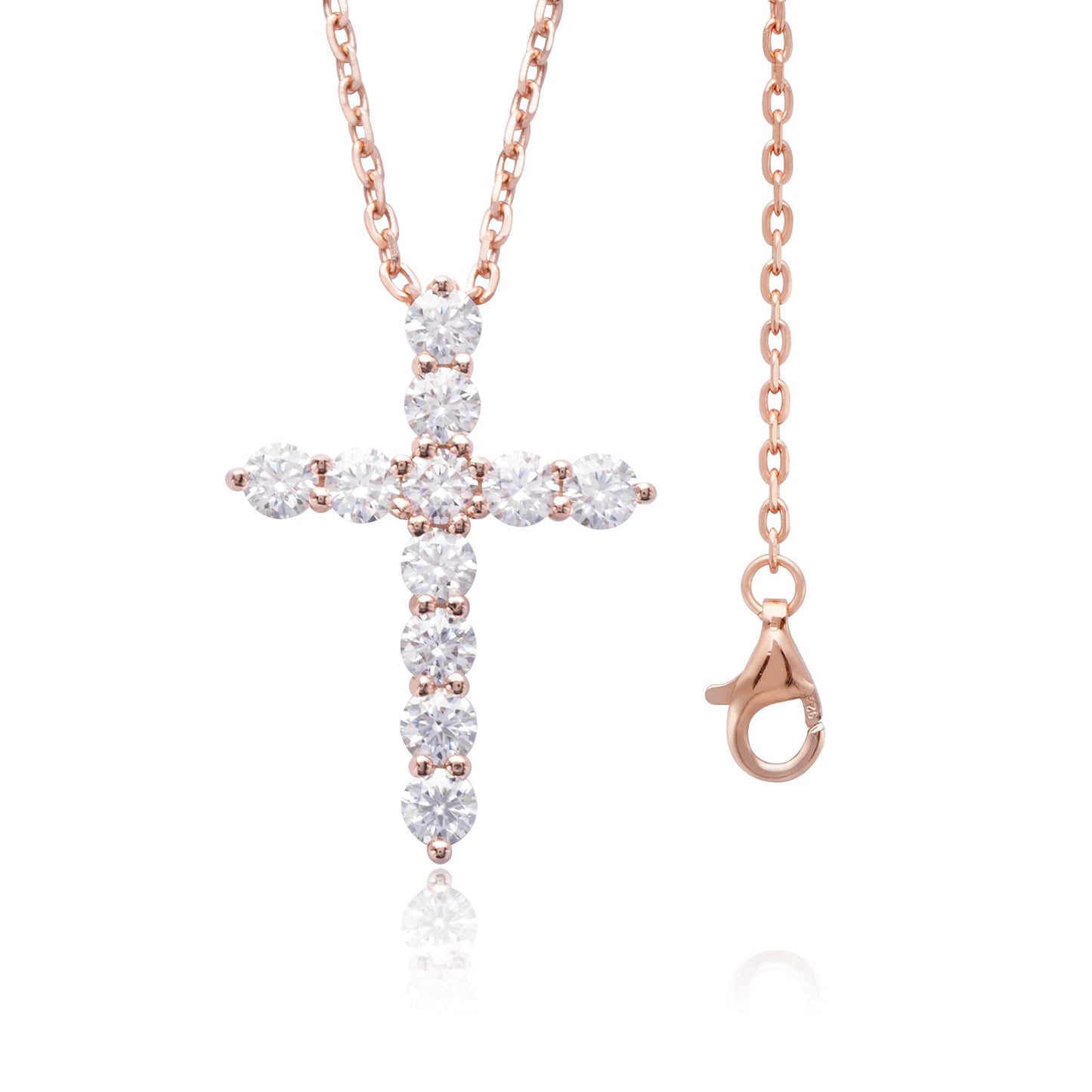 Ladylike 18K Gold Plated Sterling Silver Moissanite Cross Pendant Necklace for Women, with 11 Pieces of 3mm VVS1, D moissanites,Small and Exquisite Necklace,16+2”inches Necklace Chain