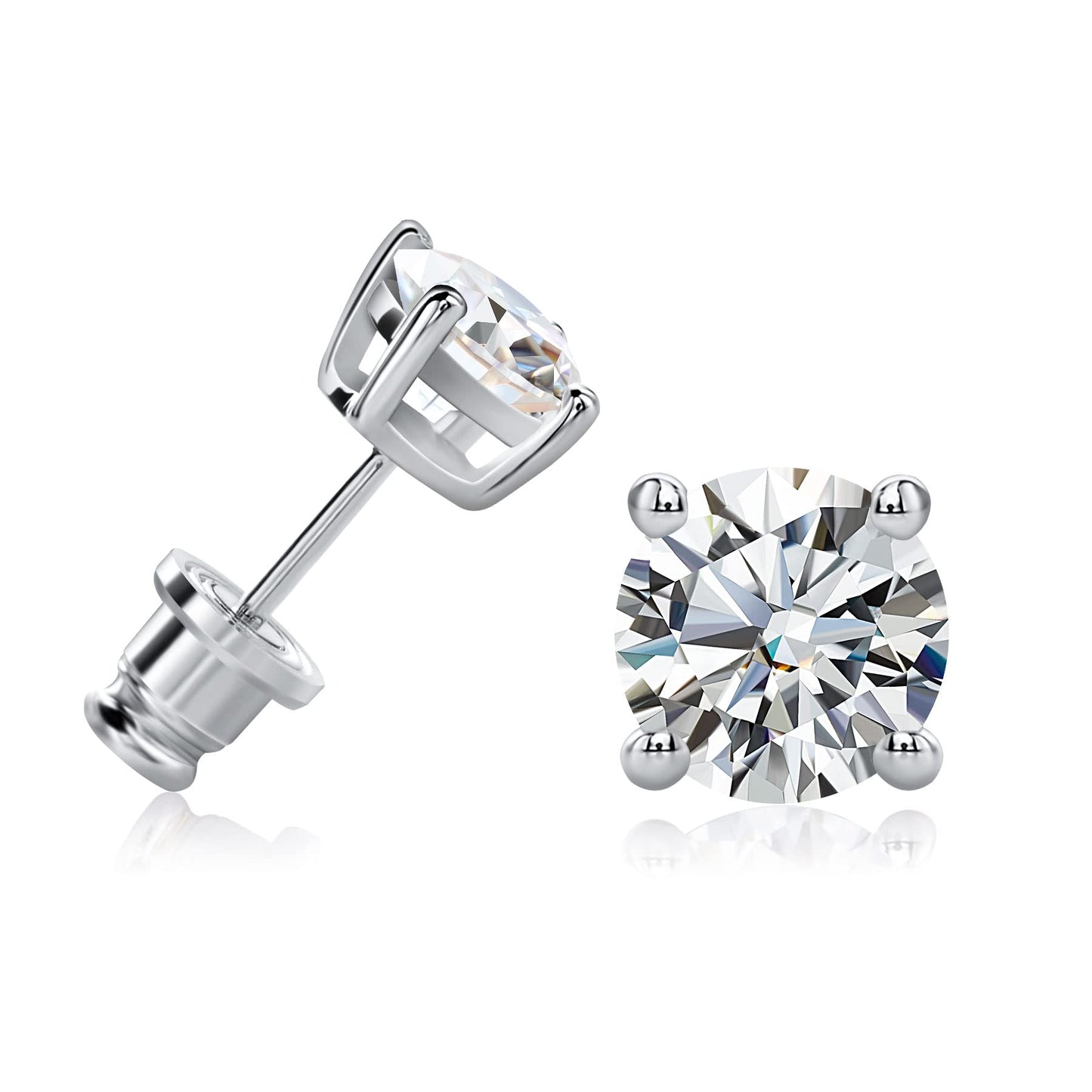 Ladylike Moissanite Stud Earrings 18K White Gold Plated 925 Sterling Silver Earring 0.6ct-2ct D VVS1 Brilliant Round Cut Lab Created Diamond Hypoallergenic Earrings with Friction Backs for Women Men