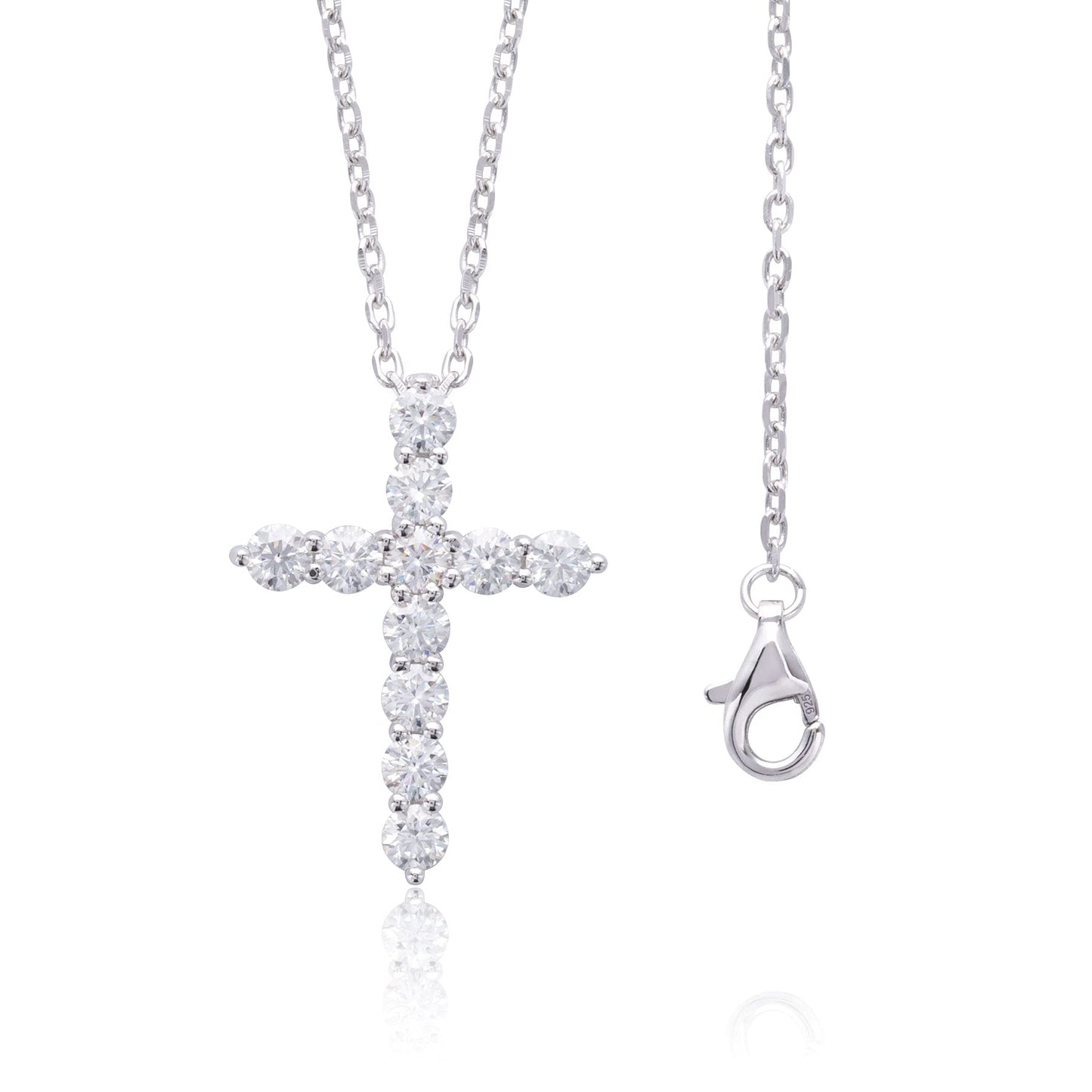 Ladylike 18K Gold Plated Sterling Silver Moissanite Cross Pendant Necklace for Women, with 11 Pieces of 3mm VVS1, D moissanites,Small and Exquisite Necklace,16+2”inches Necklace Chain