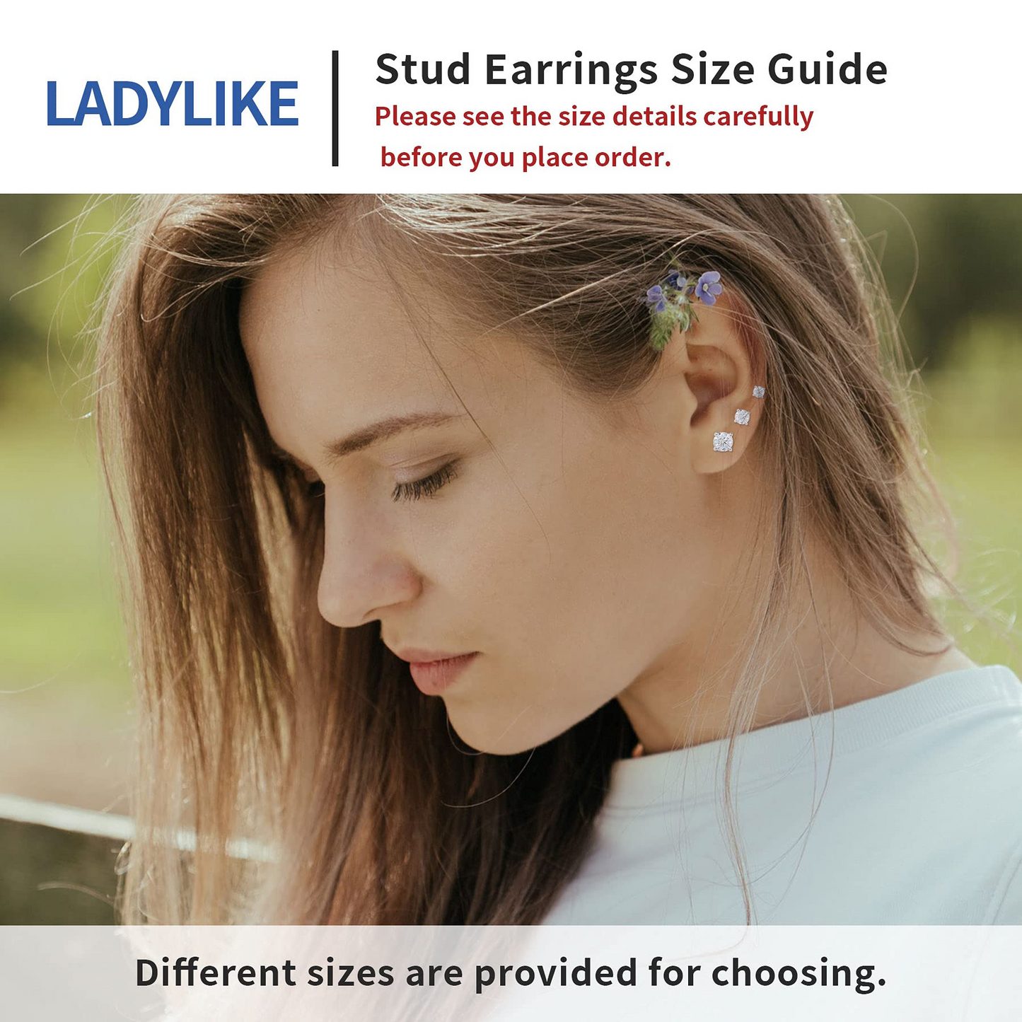 Ladylike Moissanite Stud Earrings 18K White Gold Plated 925 Sterling Silver Earring 0.6ct-2ct D VVS1 Brilliant Round Cut Lab Created Diamond Hypoallergenic Earrings with Friction Backs for Women Men