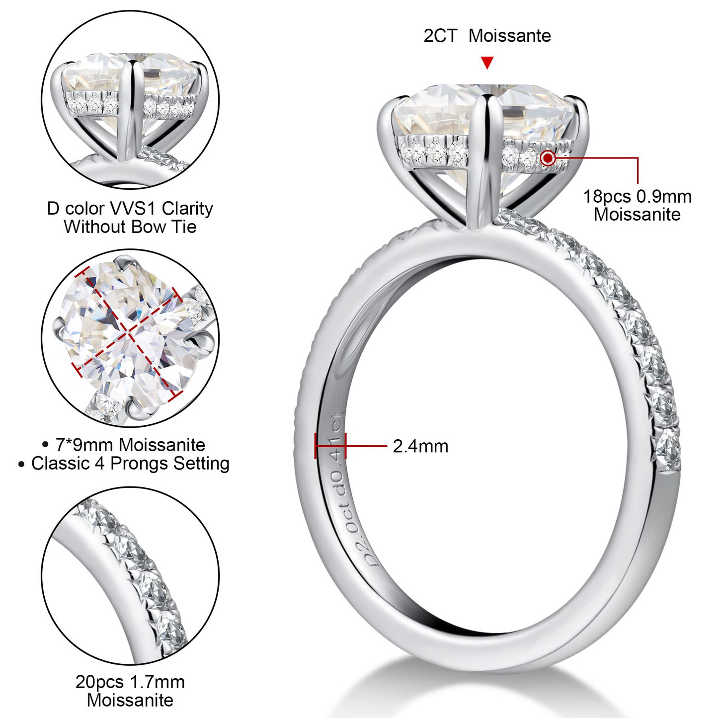 Moissanite Engagement Rings for Women 2ct Oval Cut Promise Wedding Rings for Her 925 Sterling Silver Solitaire Lab Created Diamond Rings Anniversary Ring for Womens Size Size 4.5-11