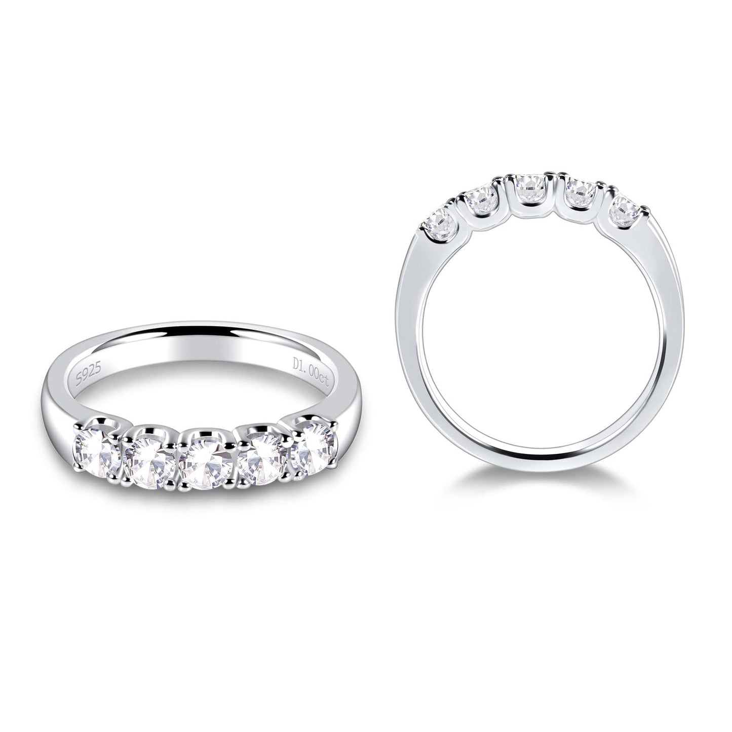 Moissanite Wedding Band for Women S925 Sterling Silver Moissanite Rings 1ct D color VVS1 Lab Created Diamond Rings Half Moissanite Eternity Band Stackable Band Ring for Women Wedding Ring Anniversary Ring Size 4-11